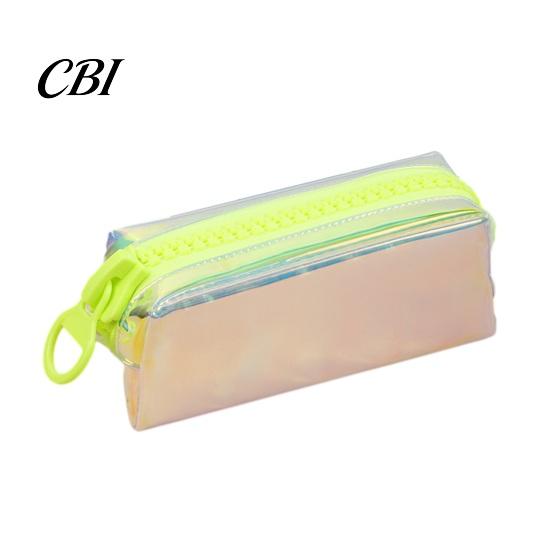 Rainbow Gradient Pen Bag Iridescent Holographic Pencil Case, Transparent Stationery with Wide Correction Tape Holder Case U-Shaped Zipper, Large