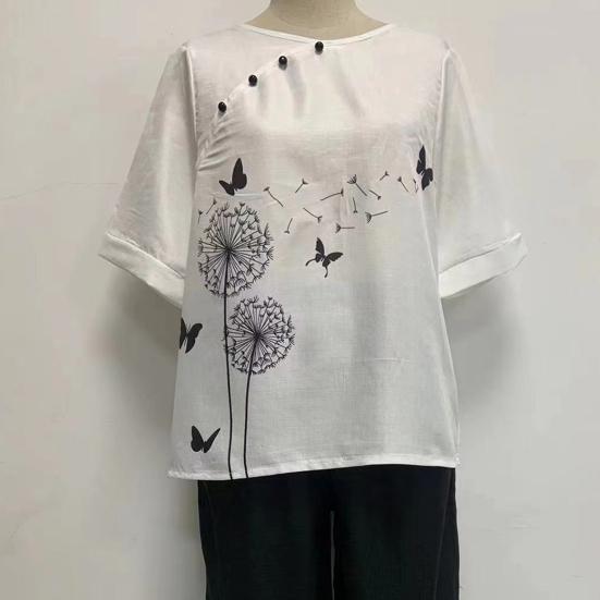 Elastic Waistband Top Pants Set Trendy Crew Neck Dressing Up Women Floral Plaid Print Wide Leg Harem Outfit
