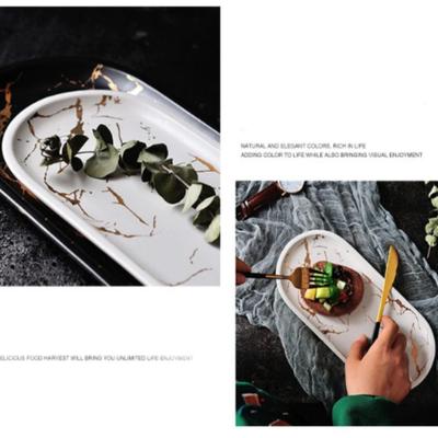 Marble Texture Nordic Marble Tray Porcelain Material Glazed Golden Pattern Western Dish Oval Shape Luxury Design