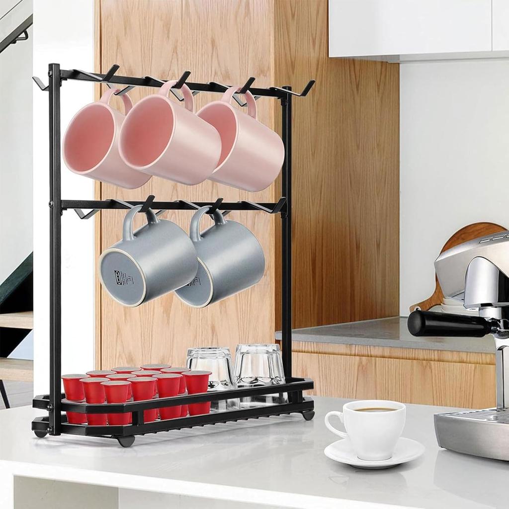 FANGSUN Large Coffee Mug Holder Stand Countertop, Tree Rack for 14 Mugs, 2 Tier Counter Display Storage, Metal Wire Tea Cup Holder for Coffee Station