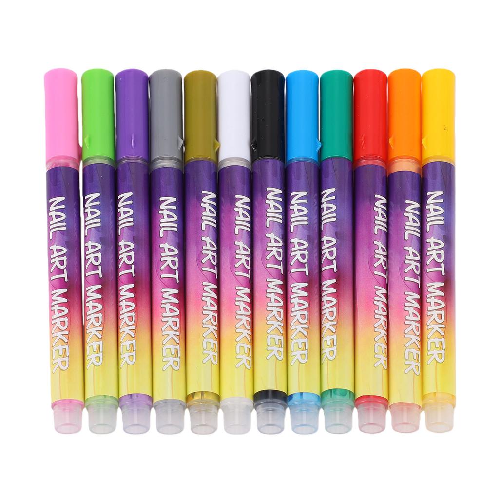 12 Kleuren Nail Art Pen Set Sneldrogend   Duurzame Kleuren Manicure Nagellak Pen voor Beginners