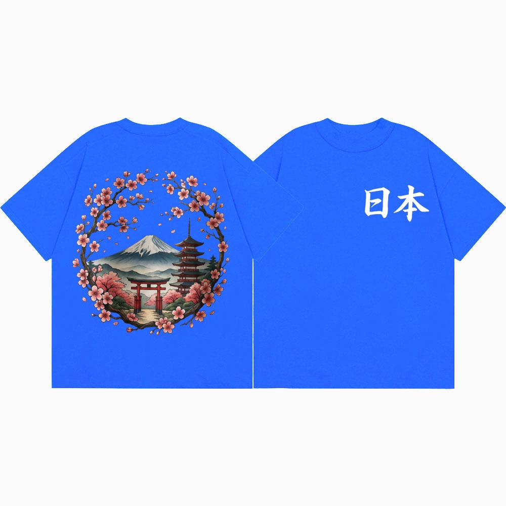 Japan Mount Fuji Sakura Graphic T Shirts Harajuku Anime Style Short Sleeve Tshirts Unisex Unisex Casual Cotton Tshirt Streetwear