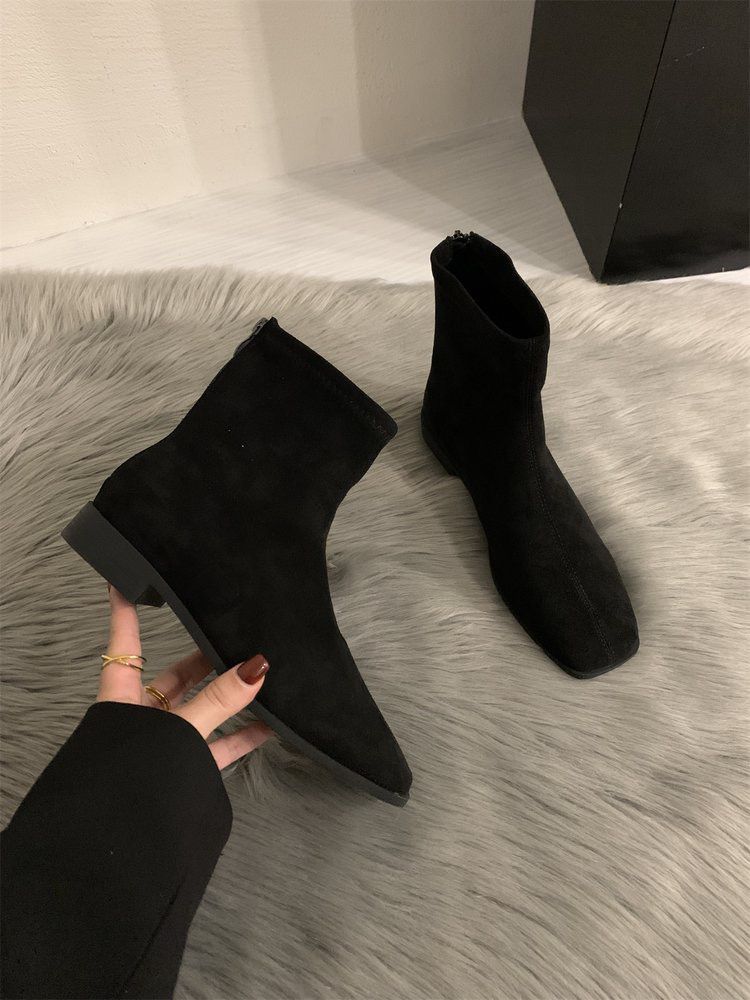 Flat-Bottomed Retro Suede Martin Boots Women'S Shoes Spring And Autumn Single Boots Rear Zipper Thin French Short Boots