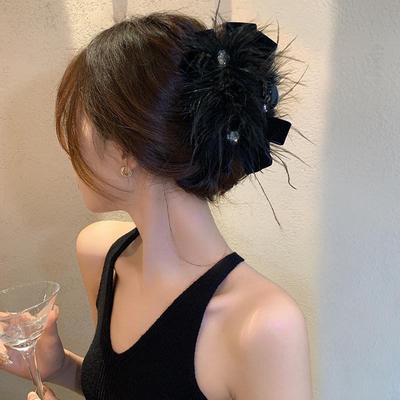 New Fashion Design Diamond Bow Feather Hairpin Internet Celebrity Personality Disc Hair Grab Pin Hair Accessories