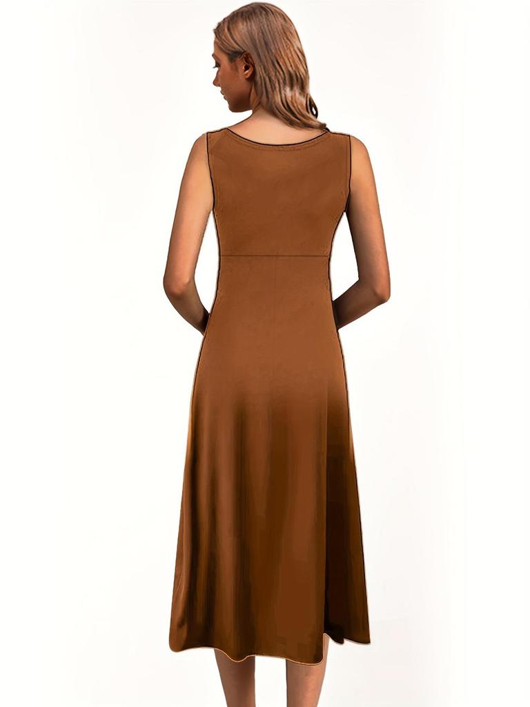 Europe America Summer Sleeveless Solid Color Dress - Slimming & Flattering.