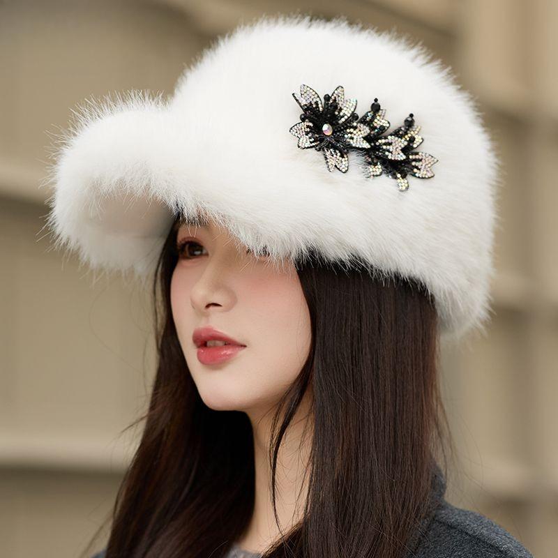 Ladies Hat Winter Hairy Imitation Mink Baseball Cap Ladies Foreign Style Winter Thick Thermal Cap