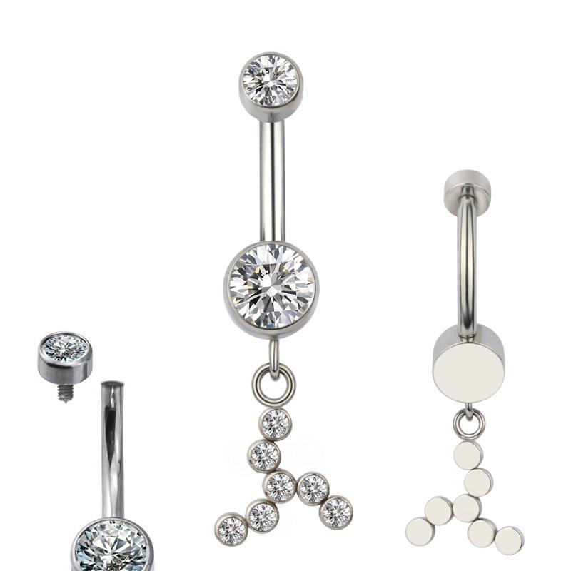 ASTM F136 Titanium PIERC Pendant Curved Navel Barbell Shiny CZ Sexy Belly Dance Earrings Bellybutton Helix Body Piercing Jewelry