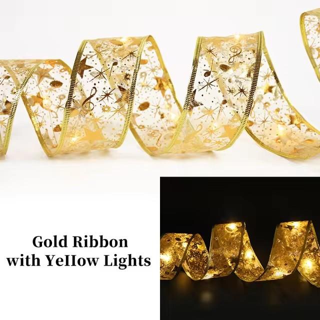 

1/5M рождественские украшения светодиодные ленты гирлянды рождественские елочные украшения DIY кружевные банты гирлянда Navidad домашнее украшение Новый год 2024 5M золотой