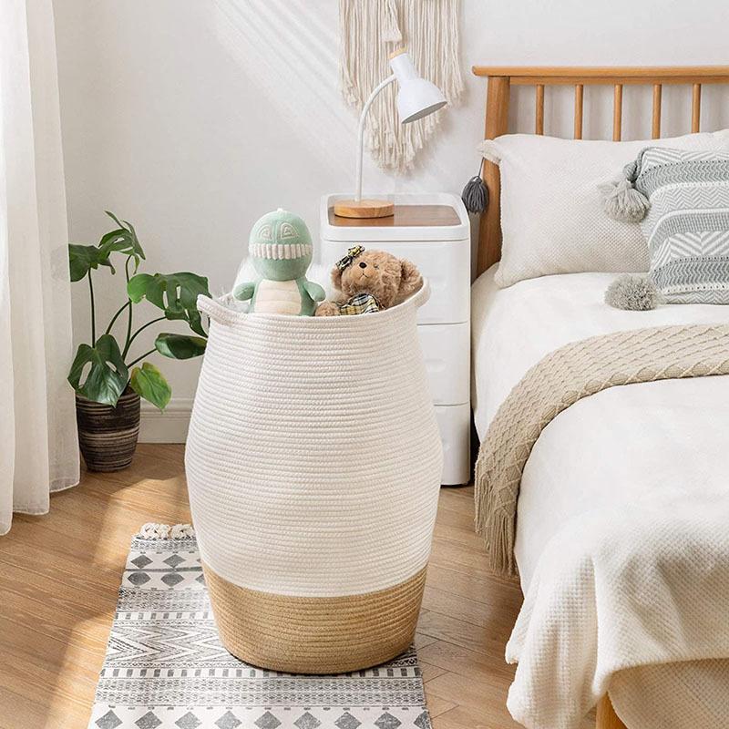 Large Laundry Basket Hamper 99L Tall Woven Rope Storage Basket for Blanket Toys Dirty Clothes in Living Room, Bathroom, Bedroom