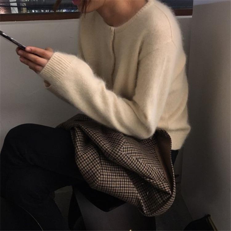 2026 Spring/Autumn Women's Korean Style 100% Pure Wool Cardigan - Round Neck, Thin Cashmere Knit Sweater Coat