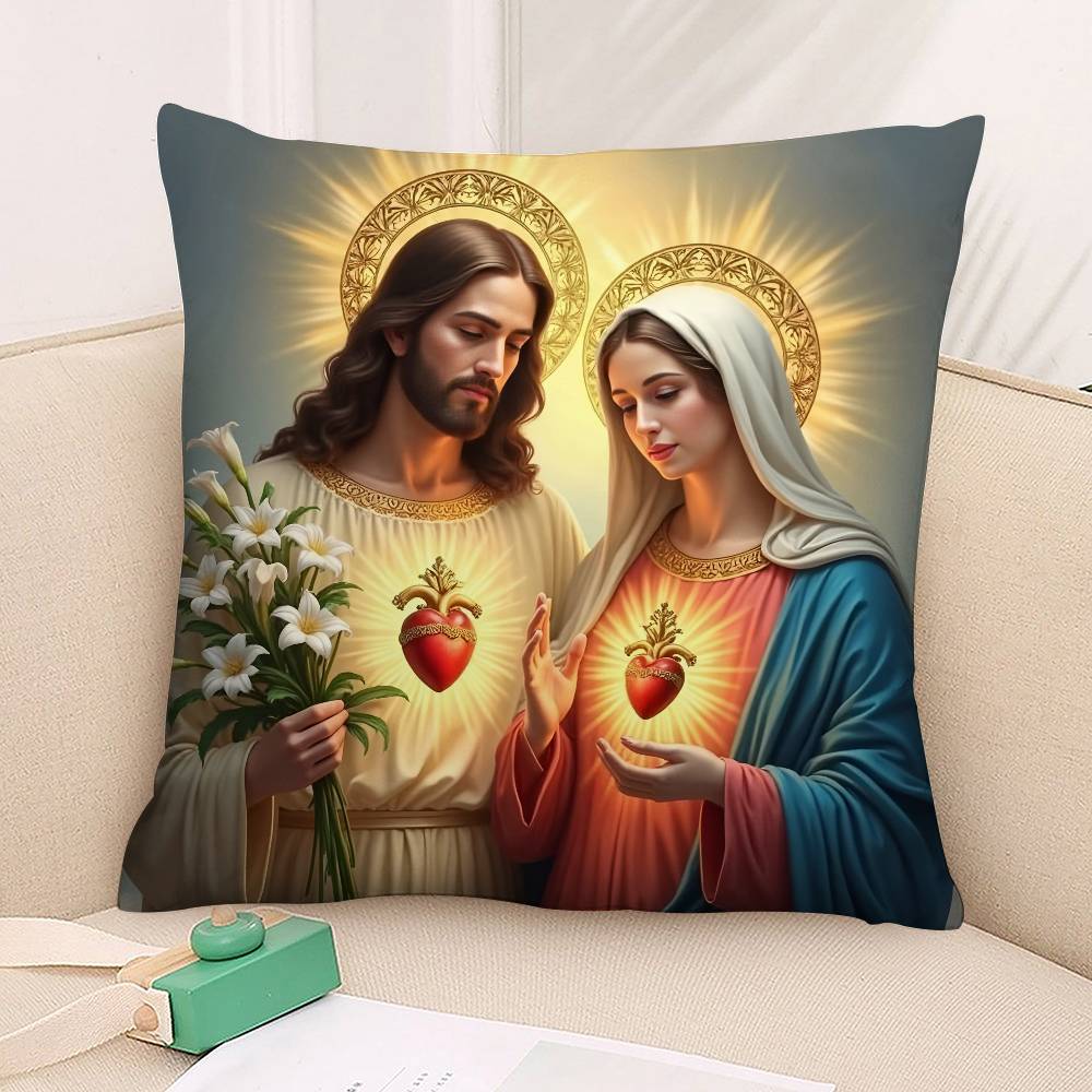 Christian Virgin Mary Cross Pillow Case Plush Fabric Soft Pillowcase Double Sided Print Cushion Cover Household Gifts