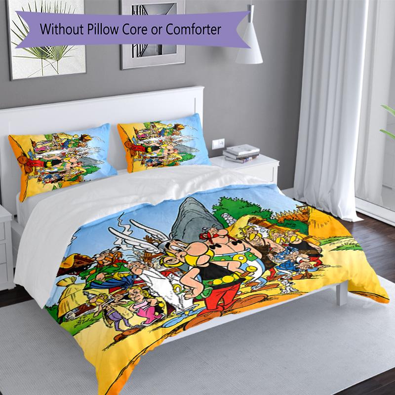 3-teiliges Bettwäscheset mit Asterix dem Gallier Bettbezugset enthält Bettbezug & Kissenbezüge, perfekte Ganzjahres-Schlafzimmerdekoration & Geschenk