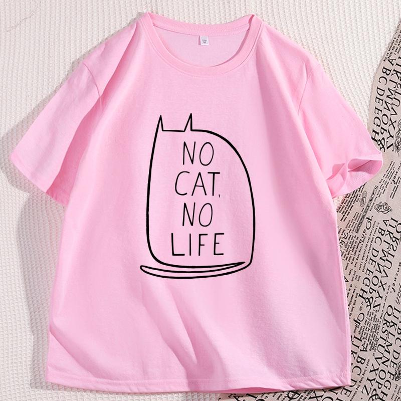 Funny No Cat No Life T Shirt Kawaii Kitty Graphic Tee Gothic Short Sleeve Cute Weird Tshirt Women Cotton Designer Clothes Tops