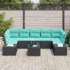Sofa Set with Cushions 8 pcs Black Poly Rattan