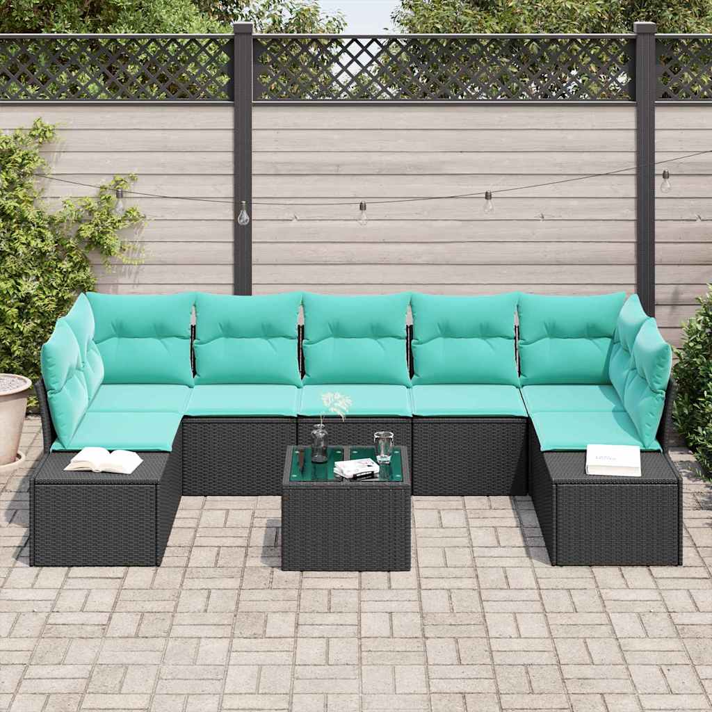 Sofa Set with Cushions 8 pcs Black Poly Rattan