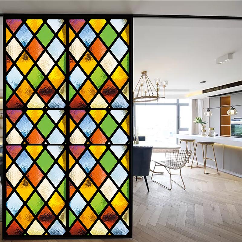 Retro European Church Painted Electro Static Frosted Stained Glass Window Film PVC Self-adhesive Home Foil Stickers