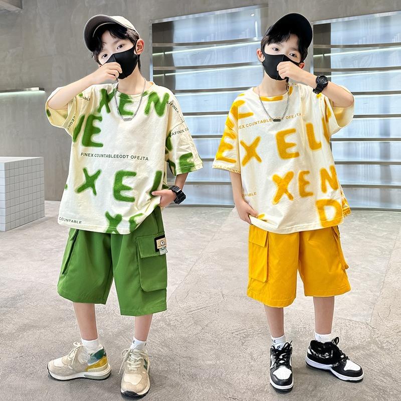 Fashion Tween Boys Summer Sets Clothing Kids Cotton T-shirt Shorts 2 Pieces Tracksuit