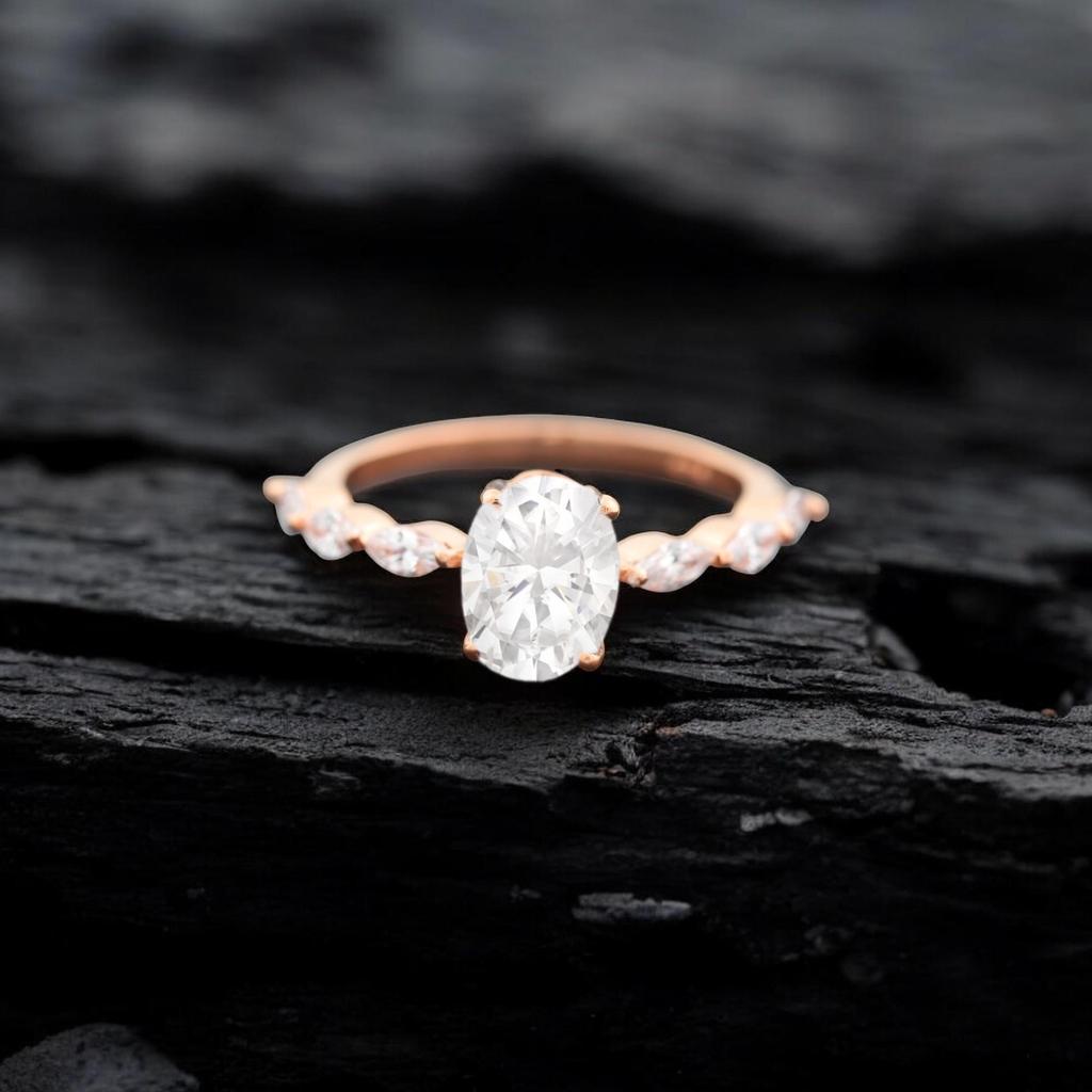 Oval Moissanite Wedding Ring, Marquise Cut Engagement Ring, Sterling Silver Fine Jewelry, Bridal Gift For Her