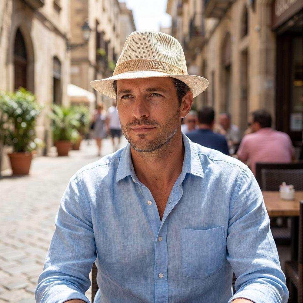 Solid Color Jazz Hat Woven Stripe Panama Cap New Sunshade Hat  Men Women