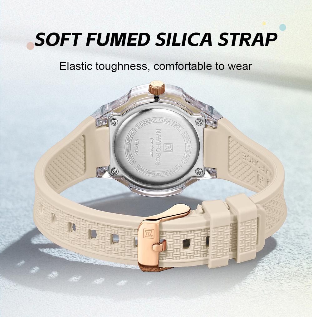 NAVIFORCE Original Women Girls Simple Quartz Watch Date Waterproof Silicone Strap Luminous Hands Lightweight Women Girls Watch Gift NF6109