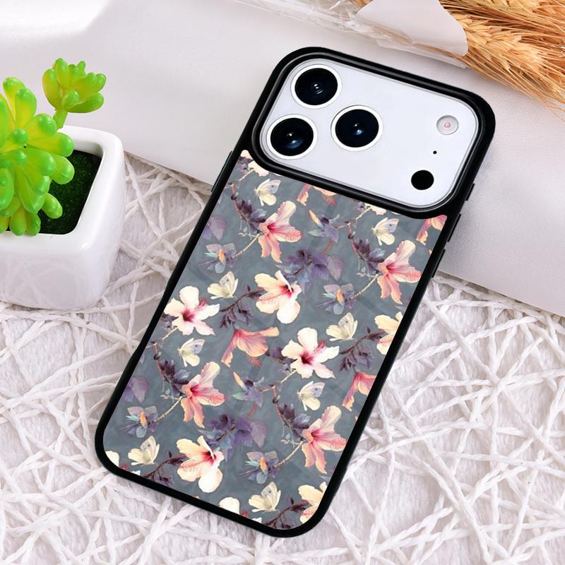 Butterflies Hibiscus Flowers Phone Case for iPhone 17 Air 16 15 11 12 14 13 Pro Max Shockproof Cover