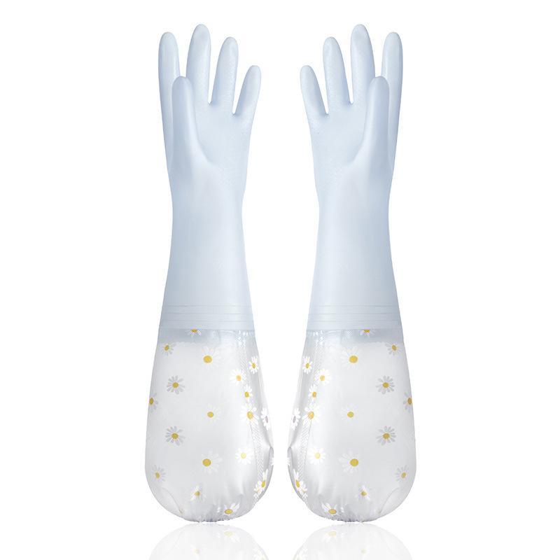 Floral Pattern Household Latex Waterproof Cleaning Gloves Kitchen Dishwashing Laundry Wear Resistant Rubber Housework