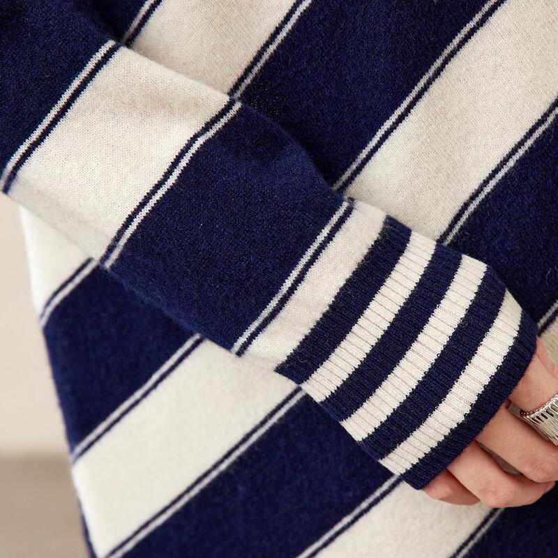 Carbony Women's 100% Wool Striped Round Neck Sweater