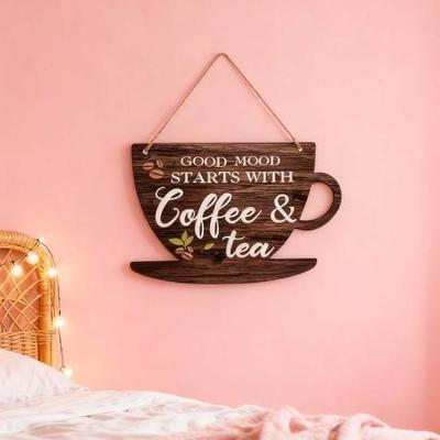 Wooden Coffee Cup Hanging Sign Good Mood Starts with Coffee Tea Door Plaque Kitchen Cafe Coffee Corner Wall Hanging Decoration Ornament