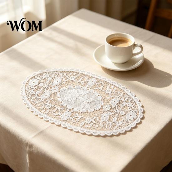 Decorative Table Covers for Weddings White Lace Doily, Elegant Retro Placemat, Embroidered Vintage Floral Doilies Tea Trays Mat, Rectangular