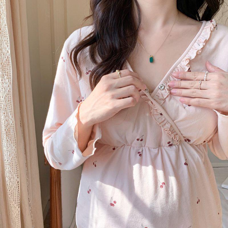 Spring & Autumn Maternity Pajama Set: Long Sleeve & Pants for Postpartum Nursing