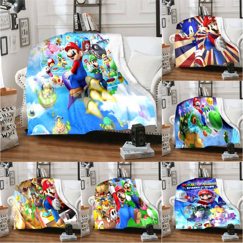 Cartoon Mario Bros Throw Blanket Soft Comfortable Sofa Blankets and Throws Flannel Blankets for Adults