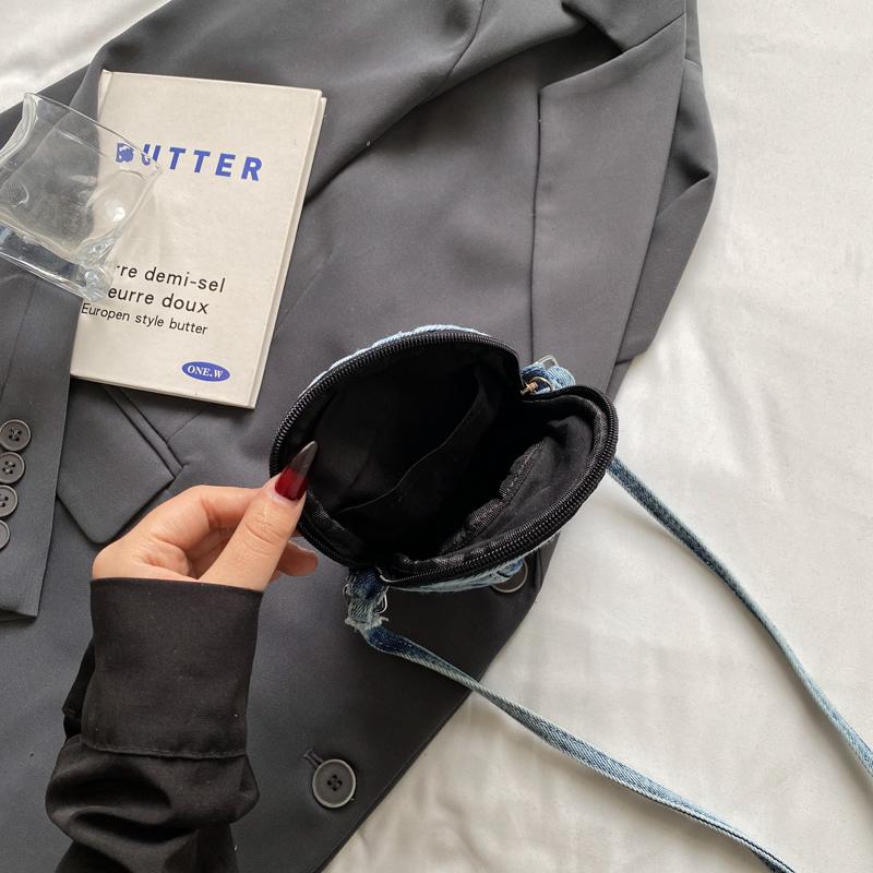 Small Mobile Phone Bag Hat Pattern Women's Shoulder Bag Mini Denim Crossbody Bag Coin Purse