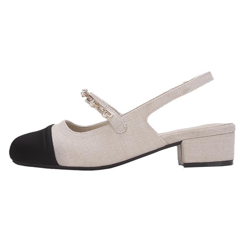 

Fashion designer metal chains flat sandals women square toe slingback summer shoes mixed color pearl chains gladiator sandalias 35