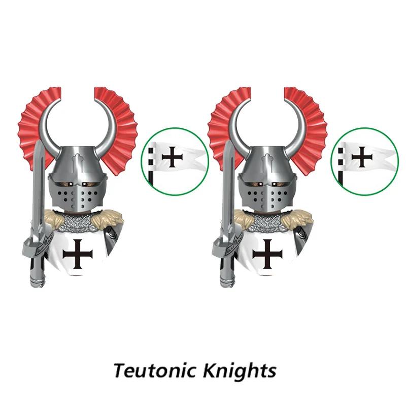 Medieval Knight Armored Troops Ancient Army Soldiers Mini Weapon Equipment Flag Model Building Blocks Kids Toys Birthday Gifts