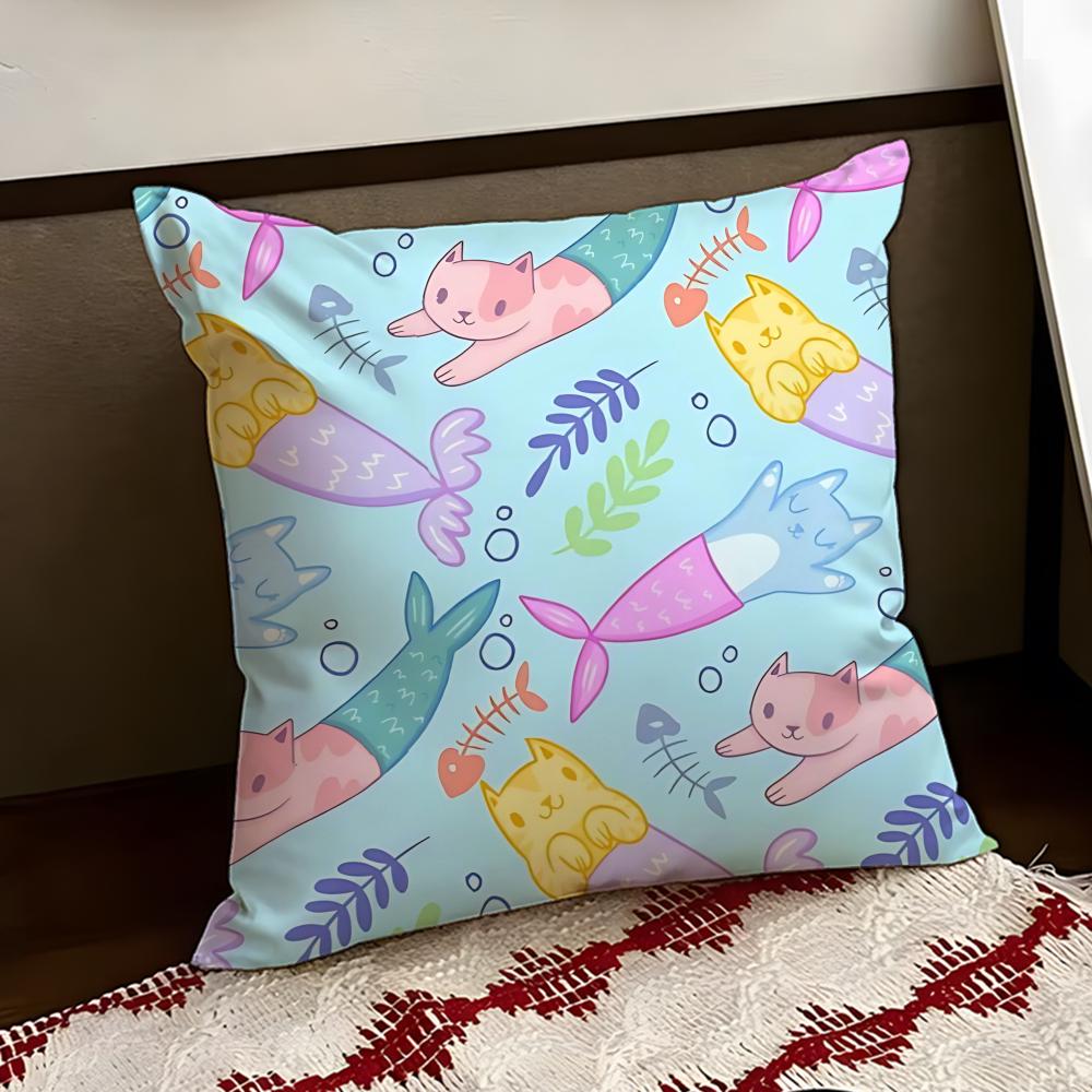 Sparkly Mermaid Cat Blast Cushion Cover Reversible Soft Durable Pillow Cover Home Car MultiScene Use for Daily Comfort
