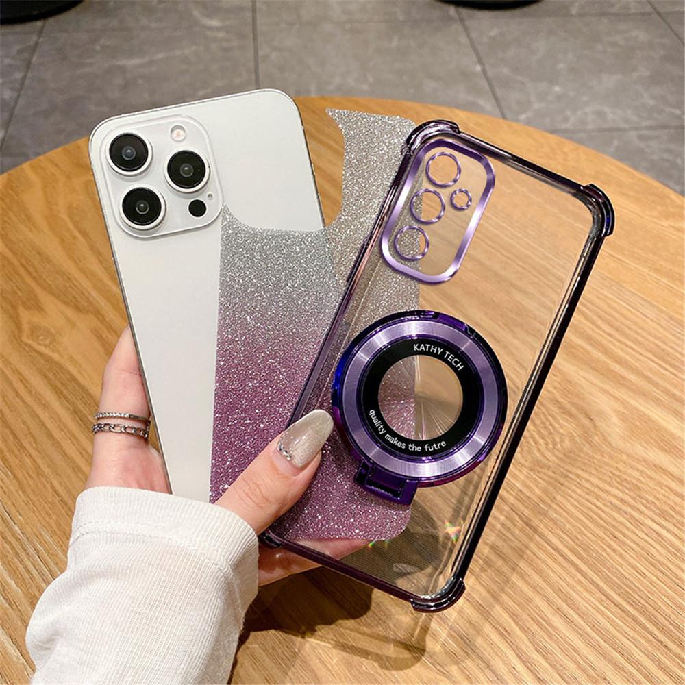 Luxury Glitter Plating With Holder Case For Samsung A06 A16 A05S A15 A25 A35 A55 A04 A14 A24 A34 A54 Soft Shockproof Stand Cover