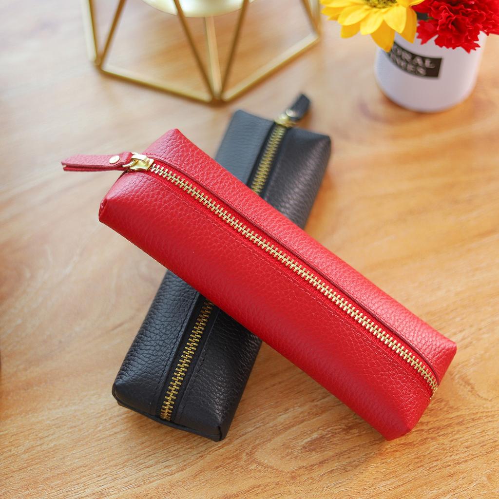 Genuine Leather Pencil Case Holder, Multifunctional Zipper Stationery Pouch for Pencils, Pens, Rollerball Pens and Fountain Pen
