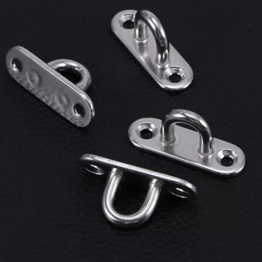 4Pcs 5mm Ceiling Hook Hardware Stainless Steel Eye Plate Oblong Pad Eye Plate Metal Staple Ring Hook Hardware for Home FU