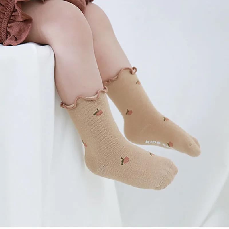 5 Pairs a Lot Autumn Kids Cute Floral Socks Children Girls Flower Cherry Non Slip Socks Baby Floor Walking Socks