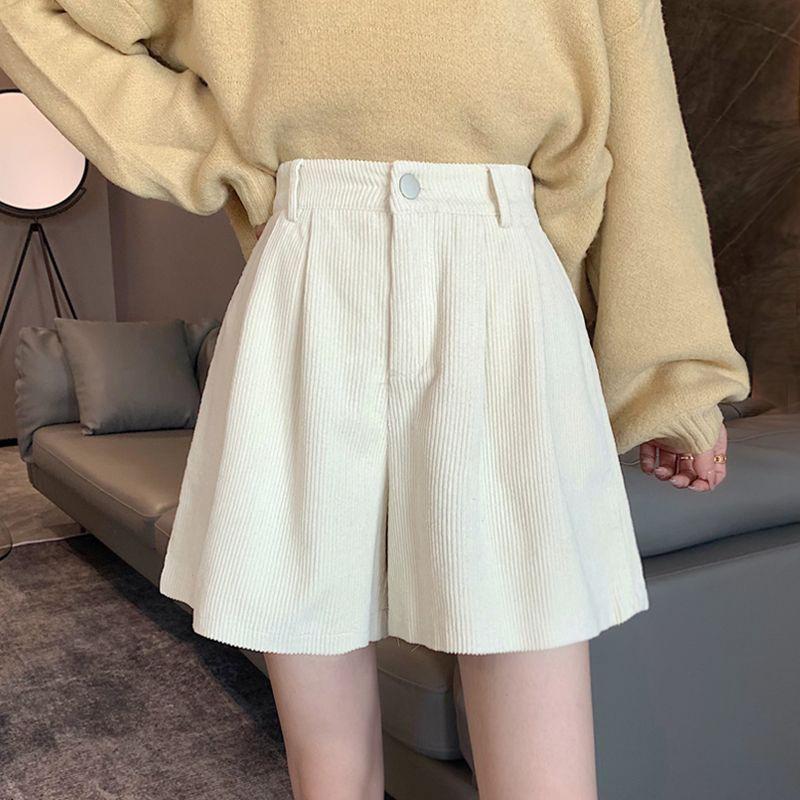 Women's Corduroy Wide-Leg Shorts 2026 - Spring/Autumn A-Line, Casual Style with Boots.