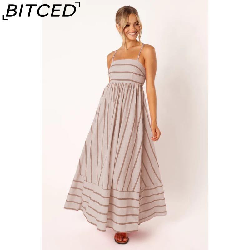 BITCED Spring/Summer Striped Strappy Backless Full-Skirted Fresh-Style Dress