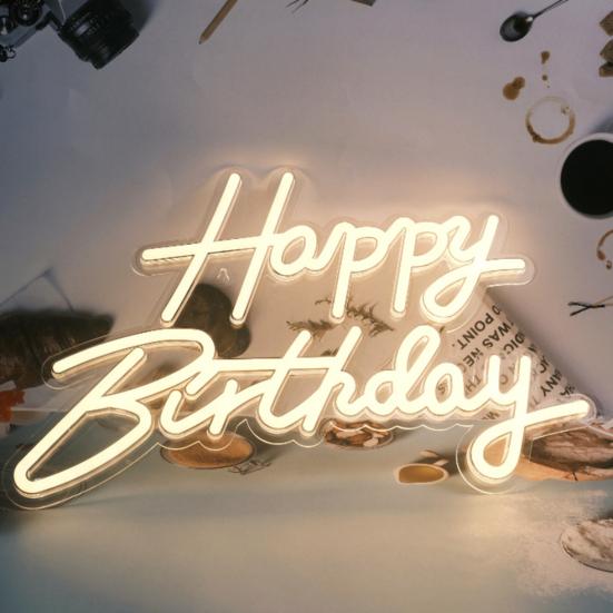 Happy Birthday Neon Sign USB Powered Dimmable Acrylic LED Happy Birthday Light-up Sign Warm White Birthday Party Wall Decoration Lamp