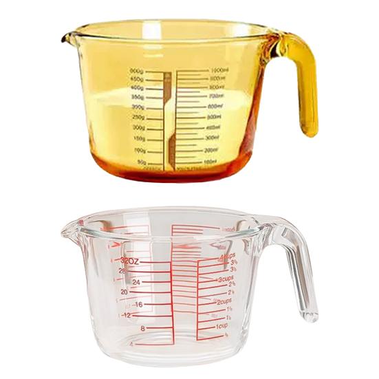 1L Glasmessbecher mit Griff Ausguss Präzise Skala Hitzebeständig Kochen Backen Flüssigkeit Mehl Pulver Messbecher Küchenhelfer
