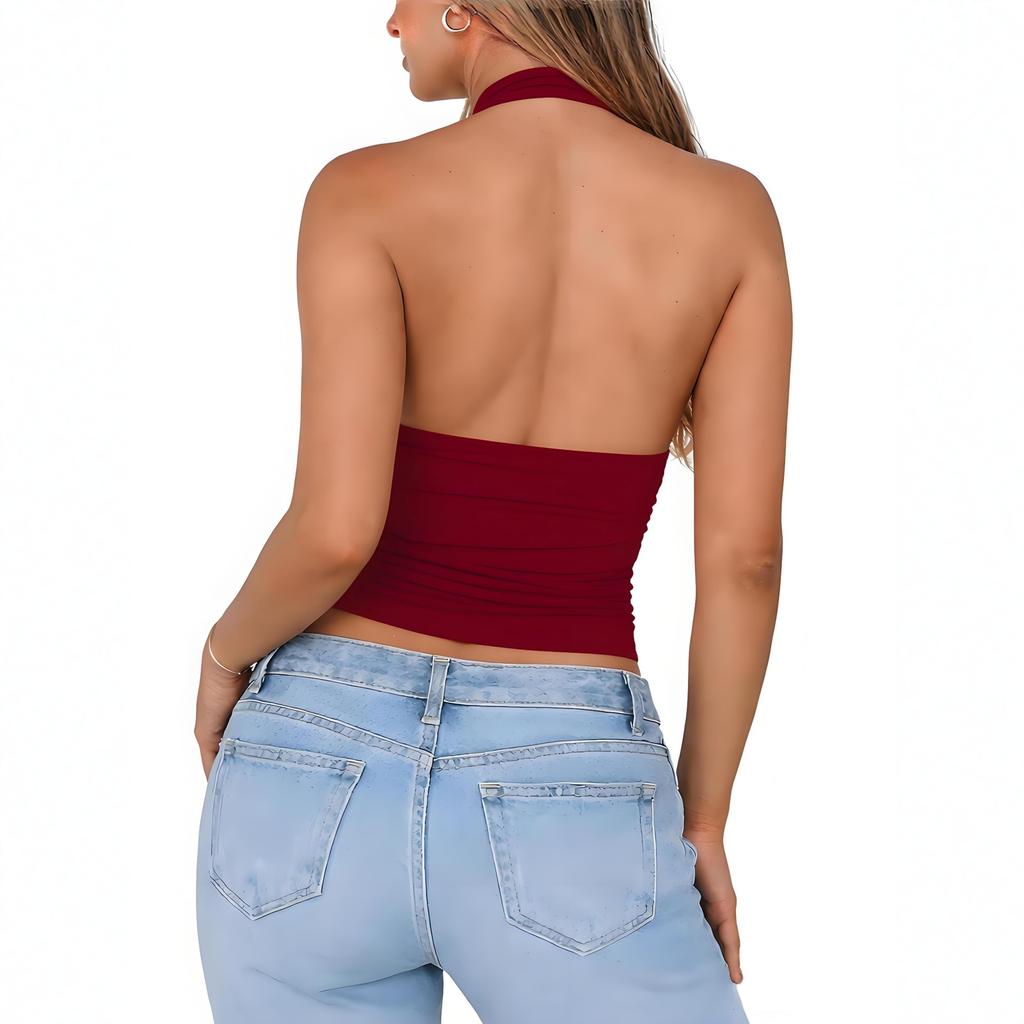 Ladies' Fashionable And Sexy Deep V-neck Hanging Neck Women's Backless Slim Fit Vest Top