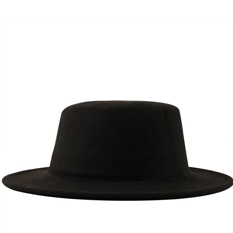 White autumn and winter new wool top hat solid color flat top gentleman's hat versatile jazz hat casual woolen hat felt hat