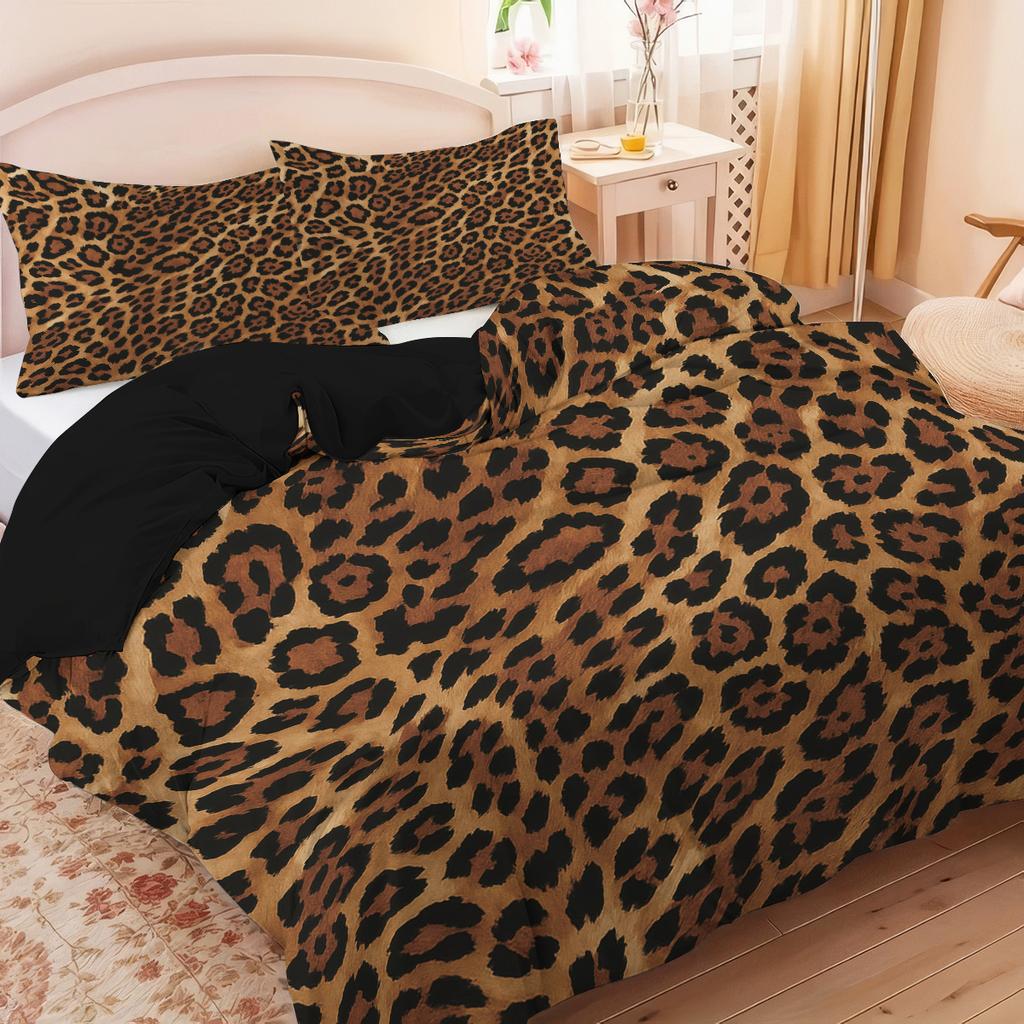 3Pcs Brown Leopard Print Pattern Duvet Cover Set, 1 Duvet Cover+2 Pillowcases, Coreless, Soft And Comfortable Bedding Set