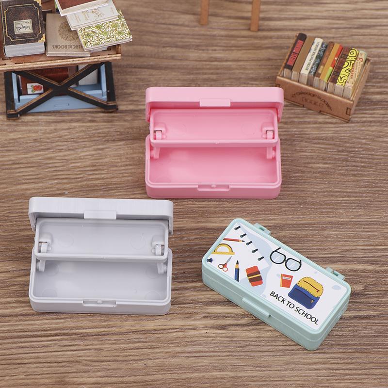 Dollhouse Miniature Stationery Pencil Case School Stationery Box Desk Ornaments Model Toys For Doll House Accessories