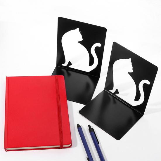 1 Pair Metal Cat Book Ends Cute Cat Bookends for Shelves Decorative Book Support