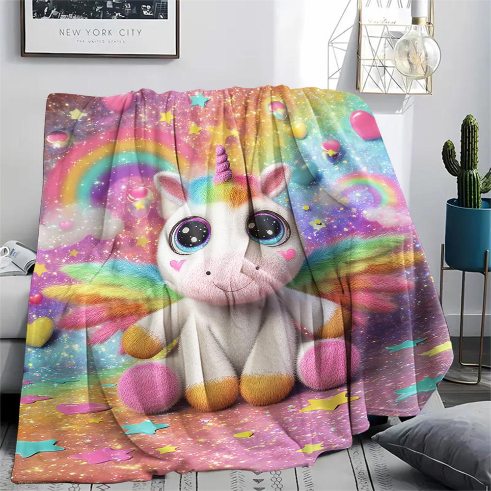Unicorn Print Flannel Blanket, High Quality Comfortable for All Seasons, Home Decor, Warmth and Comfort, Perfect for Christmas Gifts