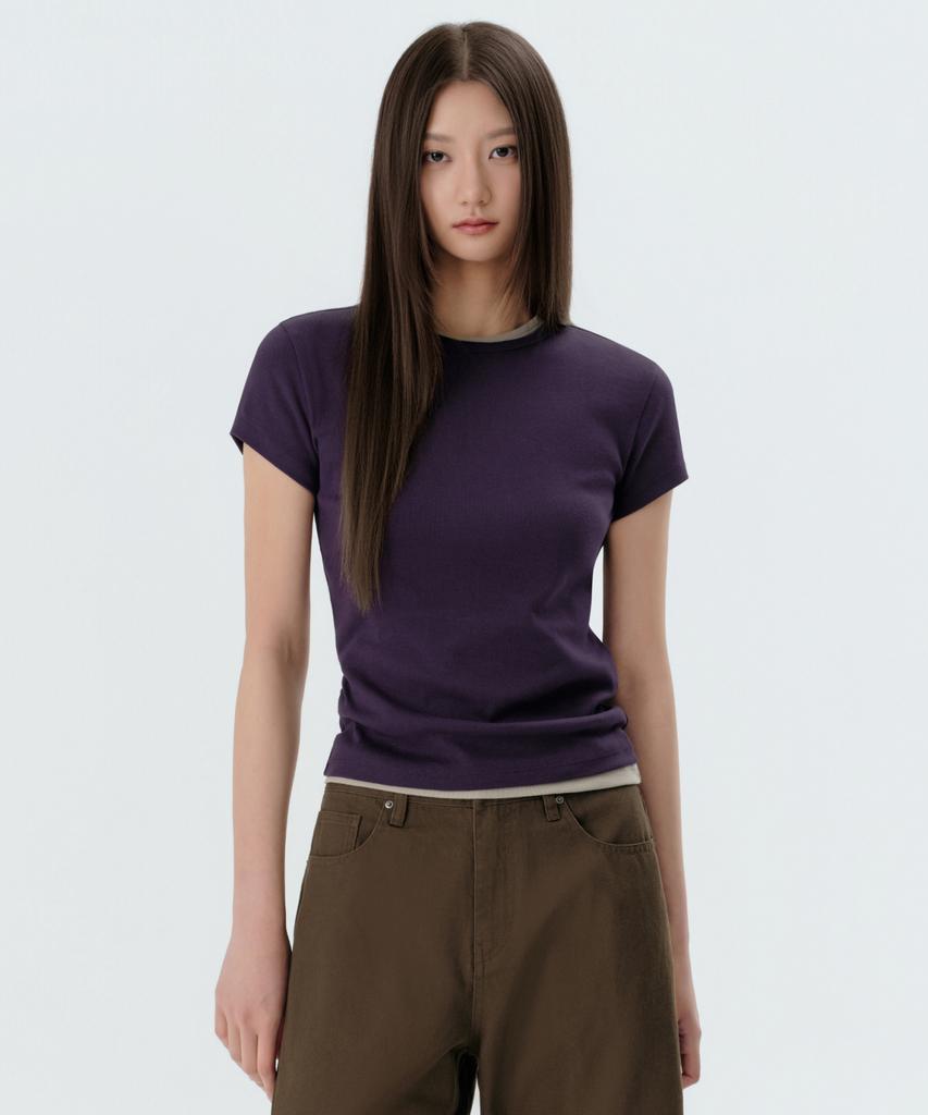 MUSINSA STANDARD WOMAN Women'S Slim Crew Neck T-Shirt [Dark Purple]